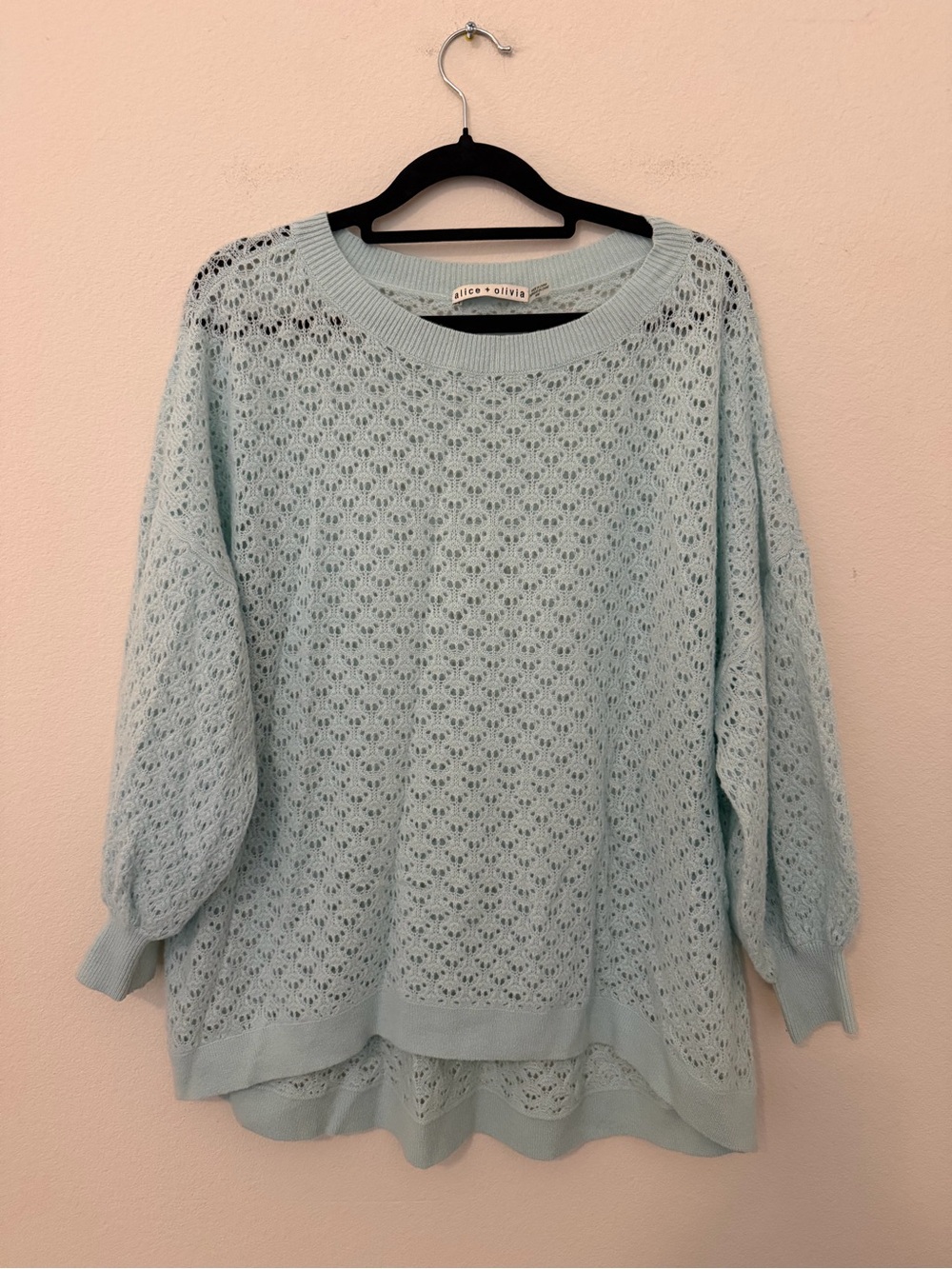 Alice + Olivia Powder Blue Saffi Pointelle Sweater Size Medium Coastal Cashmere